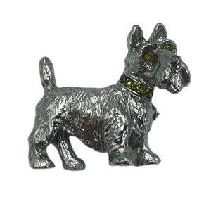 Vintage Scottie Dog Scottish Terrier Silver Tone Brooch Pin with Rhinestones